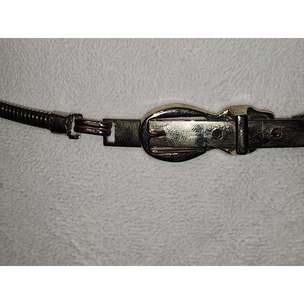 Vintage Gold Tone Skinny Snake Chain Stretch Belt Buckle Closure Slim Waist